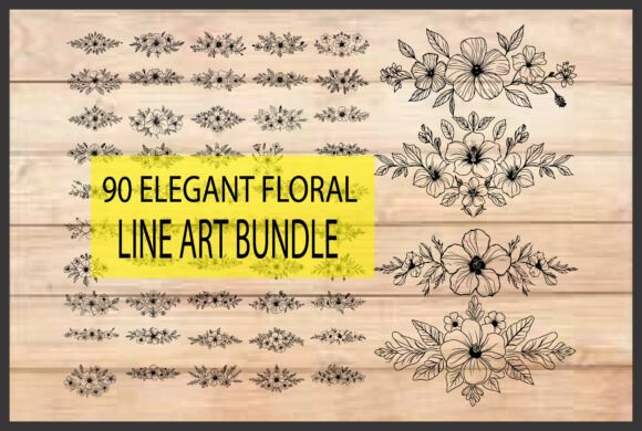 90 Elegant Floral Line Art Bundle