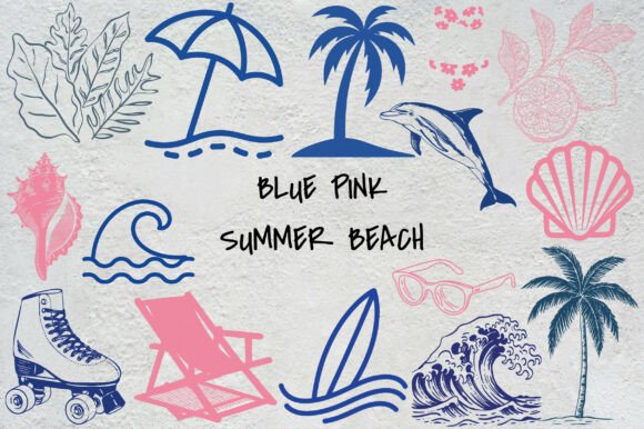 Blue Pink Summer Beach PNG Clipart