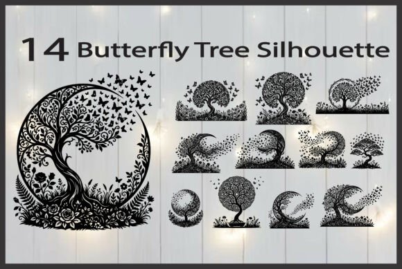 Butterfly Tree Silhouette Bundle: Graphics for Local Business Branding