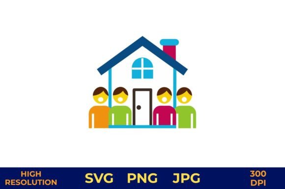 Colorful Family and House Vector Graphics