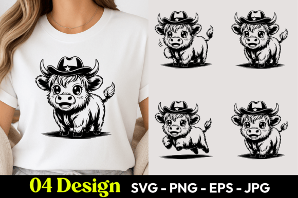 Cowboy Bull Cartoon SVG PNG Graphics Freebies