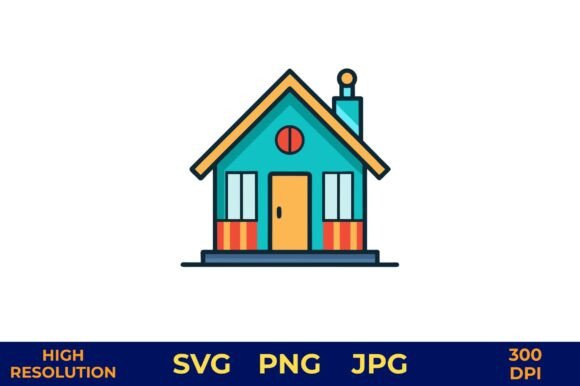 Cute Small Home Icon in Vibrant Colors Graphics