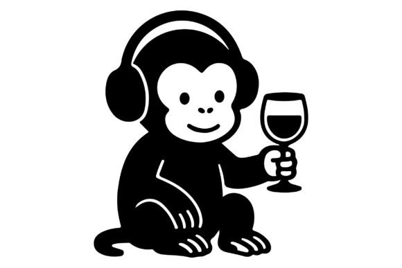 Free Baby Monkey Holding Wine Glass SVG: Graphics for Crafts and Small Business
