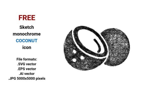 FREE Sketch Coconut Icon for Graphics and Freebies