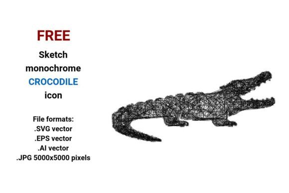 FREE Sketch Crocodile Icon for Graphics and Freebies
