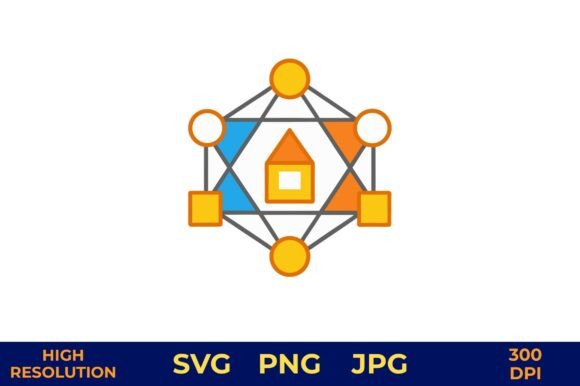 Networked House Icon in Vibrant Vector Graphics