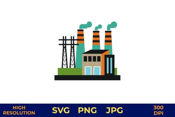 Power Plant with Smokestacks and Towers Graphics Freebies
