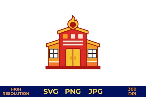 Red Fire Station with Flame Emblem Graphics